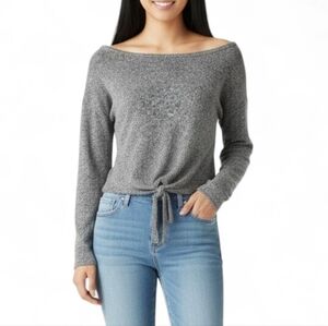 Absolutely Famous Gray Criss Cross Back Long Sleeve Tie Hem Top Women’s Size S